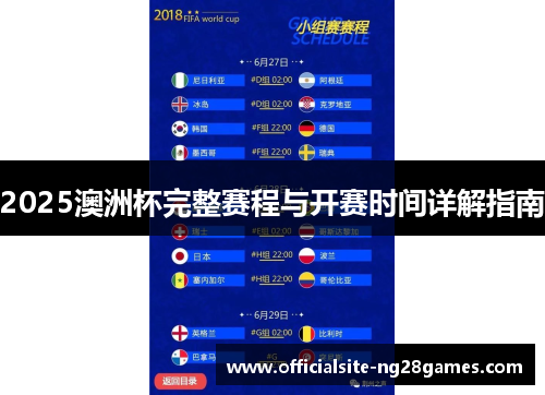 2025澳洲杯完整赛程与开赛时间详解指南 2025澳洲杯完整赛程与开赛时间详解指南